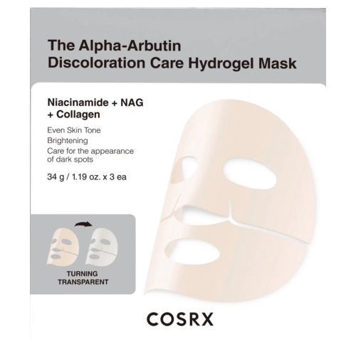 COSRX - Arbutin Discoloration Hydrogel Mask - Zestaw Hydrożelowych Masek Rozjaśniających z Alfa-Arbutyną - 34gx3szt