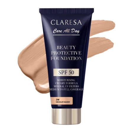 Claresa - Beauty Protective Foundation SPF 50 - Nawilżający Podkład z Filtrem SPF 50 - 2W Medium Warm - 30ml