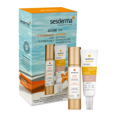 Sesderma - C-VIT Radiance + Repaskin Silk Touch Color SPF50 - Zestaw Produktów do Twarzy - 50ml+50ml