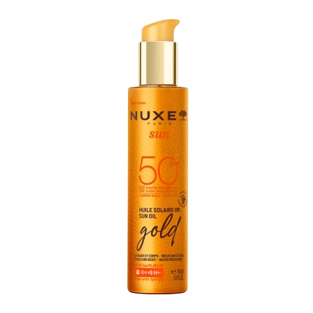 Nuxe - Sun - Rozświetlający Olejek z Drobinkami do Opalania Twarzy i Ciała SPF50 - 150ml