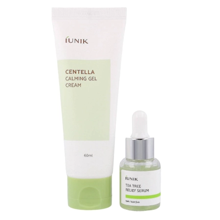 iUNIK - Centella Edition Skincare Set - Zestaw Kojący Żel - Krem z Wąkrotą Azjatycką 60ml i Serum dla Cery Problematycznej z Wodą z Drzewa Herbacianego 