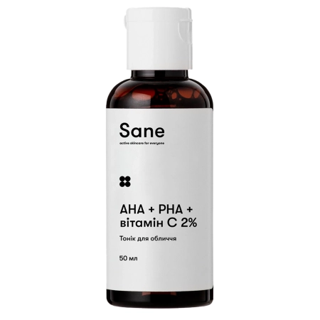Sane - Face Toner PHA + AHA + Vitamin C 2% Purifying Glow Solution - Złuszczająco-Rozświetlający Tonik do Twarzy - 50ml