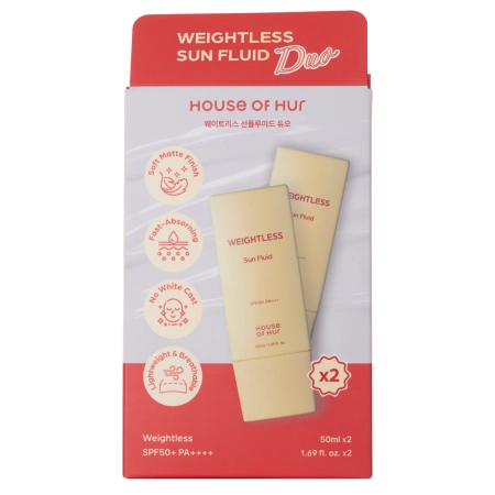 House of Hur - Weightless Sun Fluid Duo Set SPF 50+ PA++++ - Lekki Fluid Przeciwsłoneczny do Twarzy - Zestaw 2×50ml