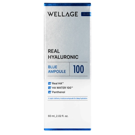 WELLAGE - Real Hyaluronic Blue 100 Ampoule - Intensywnie Nawilżające Serum do Twarzy - 60ml