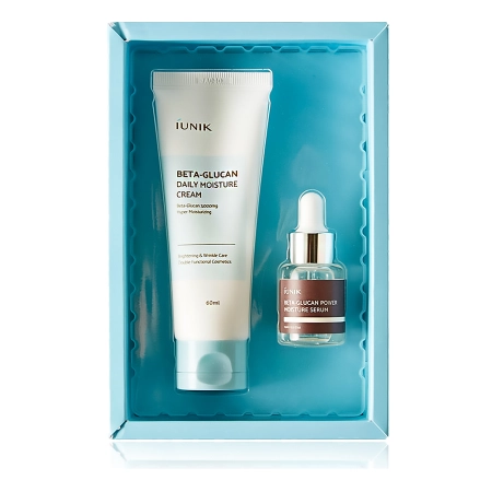 iUNIK - Beta Glucan Edition Skincare Set - Zestaw Nawilżający Krem do Twarzy i Nawilżająco - Kojące Serum do Twarzy - 60ml+15ml