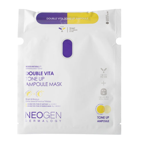 Neogen - Dermalogy Double Vita Tone Up Ampoule Mask - Rozświetlająca Maska do Twarzy w Płachcie - 1szt/33g