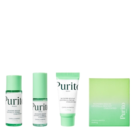 Purito Seoul - Wonder Releaf Centella Mini Kit Unscented - Zestaw Bezzapachowych Produktów Łagodzących - 30ml+15ml+15ml