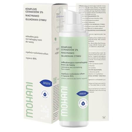 Mohani - Odbudowująco-Normalizujący Krem do Twarzy - Kompleks Ceramidów 2% - Niacynamid i Glukonian Cynku - 50ml