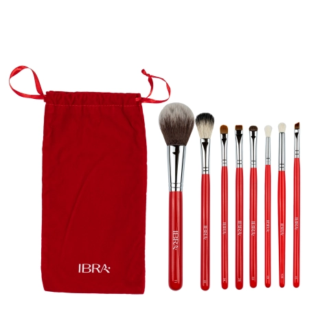 Ibra Makeup - Zestaw Pędzli Do Makijażu z Czerwonym Futerałem - 8szt
