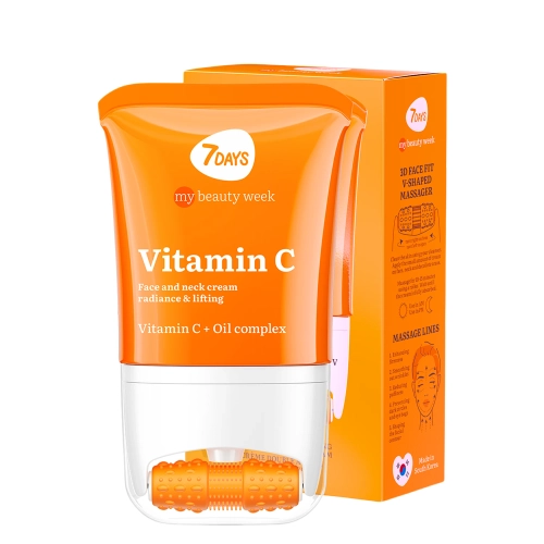 7DAYS - My Beauty Week - Face and Neck Cream Massager Radiance & Lifting Concentrate Vitamin C - Rozświetlająco-Ujędrniający Krem do Twarzy i Szyi z Rollerem - 80ml