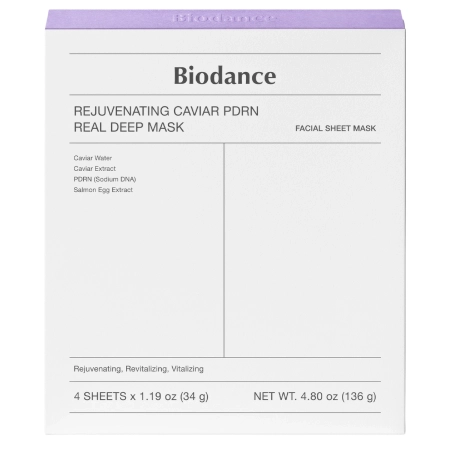 Biodance - Rejuvenating Caviar PDRN Real Deep Mask - Zestaw Kolagenowych Maseczek do Twarzy z PDRN - 4szt/34g
