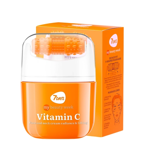 7DAYS - My Beauty Week - Face Cream Massager Radiance & Lifting Concentrate Vitamin C - Rozświetlająco-Ujędrniający Krem do Twarzy z Rollerem - 40ml
