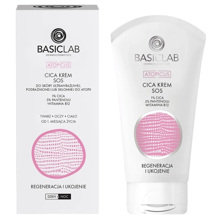 BasicLab - Dermocosmetics Atopicus CICA KREM SOS do Skóry Ultrawrażliwej , 1% CICA, 5% Pantenolu Witamina B12 - 75ml 