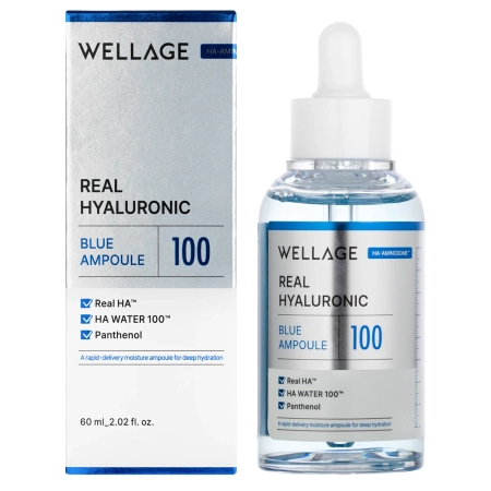 WELLAGE - Real Hyaluronic Blue 100 Ampoule - Intensywnie Nawilżające Serum do Twarzy - 60ml