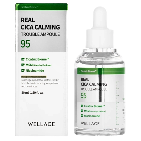 WELLAGE - Real Cica Calming 95 Trouble Ampoule - Kojąca Ampułka do Twarzy - 50ml