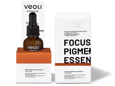 Veoli Botanica - Focus Pigmentation Essence - Intensywnie Roredukujące Przebarwienia oraz Zwężające Py Serum z Kompleksem Niacynamid + Stabilna Witamina C - 30ml