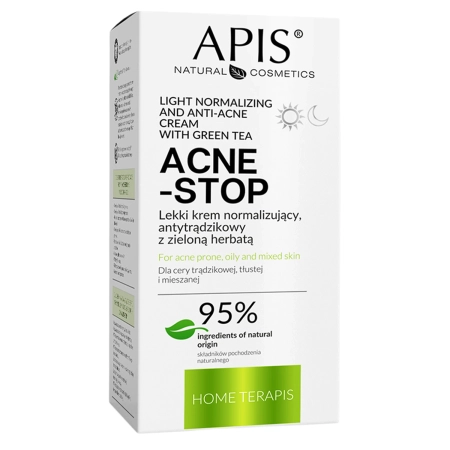 Apis - Home Terapis - Acne-Stop - Light Normalizing and Anti-Acne Cream with Green Tea - Lekki Krem Normalizujący, Antytrądzikowy z Zieloną Herbatą - 50ml