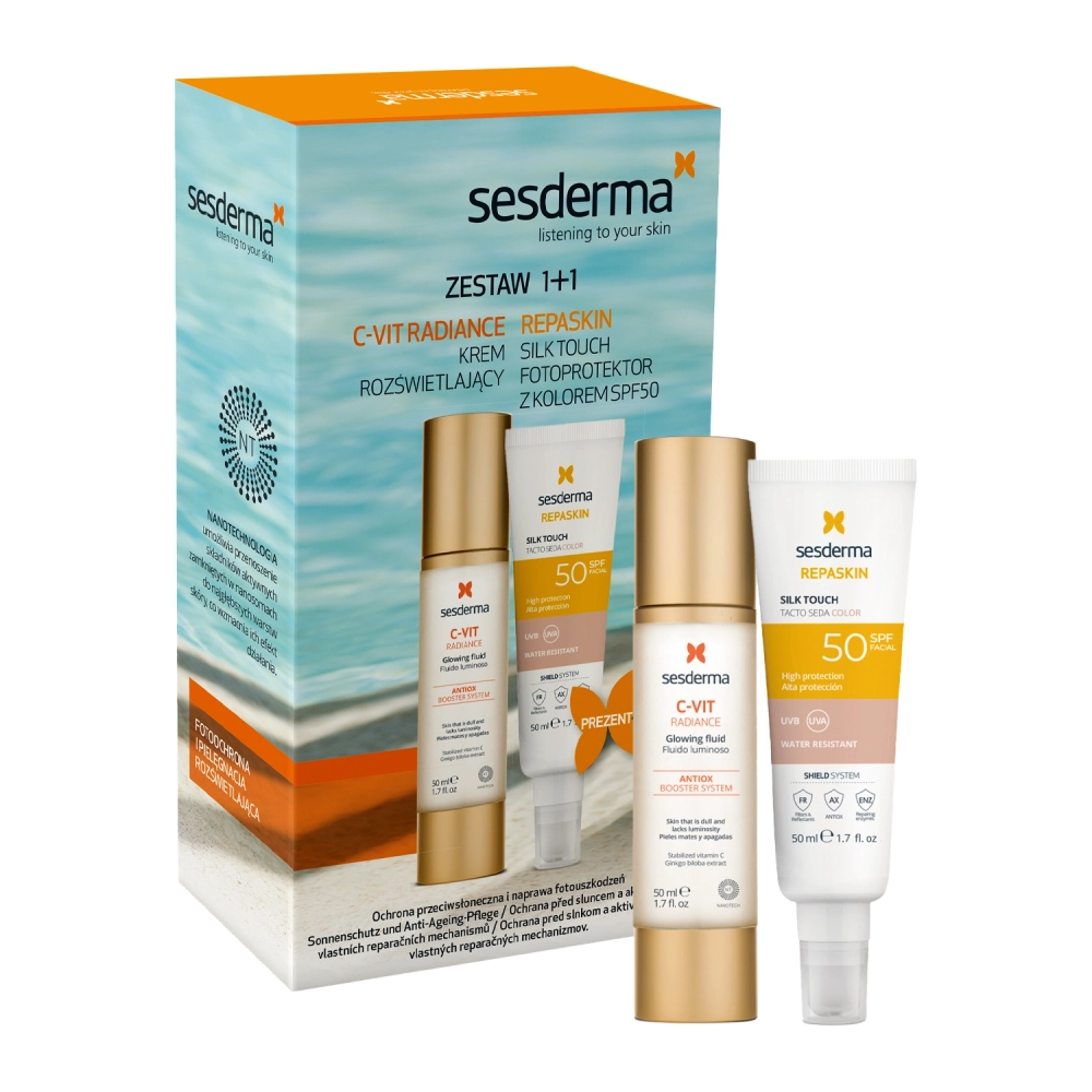 Sesderma - C-VIT Radiance + Repaskin Silk Touch Color SPF50 - Zestaw Produktów do Twarzy - 50ml+50ml OUTLET