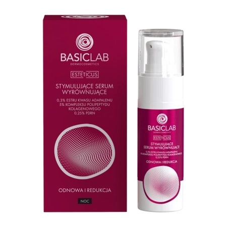 BasicLab - Esteticus - Stymulujące Serum Wyrównujące, 0,3% Estru Kwasu Adapalenu, 5% Kompleksu Polipeptydu Kolagenowego, 0,25% PDRN - 30ml