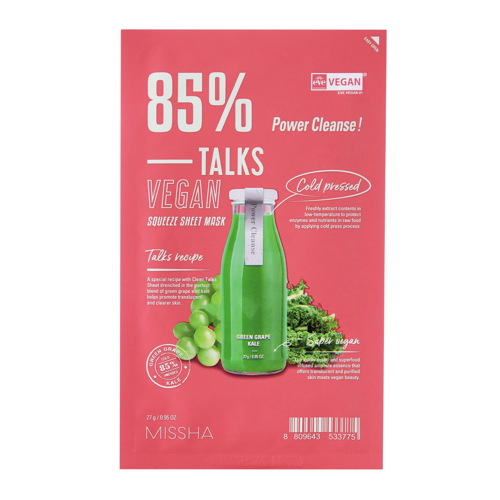 Missha - Talks Vegan Squeeze Sheet Mask - Power Cleanse - Rozświetlająca Maska w Płachcie - 27g - OUTLET
