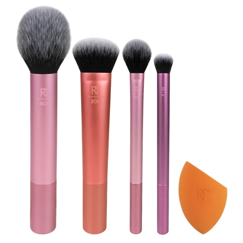 Real Techniques - Everyday Essentials - Zestaw Wielofunkcyjnych Pędzli + Gąbka do Makijażu - 5szt.