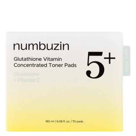 Numbuzin - No.5+ Glutathione Vitamin Concentrated Toner Pads - Płatki z Glutationem i Witaminą C do Twarzy - 180ml/70szt.