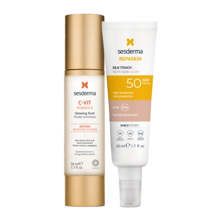 Sesderma - C-VIT Radiance + Repaskin Silk Touch Color SPF50 - Zestaw Produktów do Twarzy - 50ml+50ml OUTLET