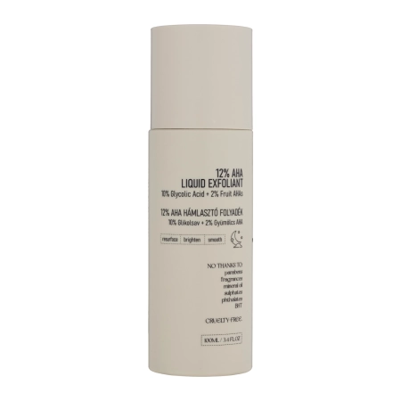 Nerds. - 12% AHA Liquid Exfoliant - 10% Glycolic Acid + 2% Fruit AHAs - Tonik Złuszczający AHA 12% (10% Kwas Glikolowy + 2% Kwasy Owocowe) - 100ml