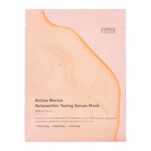 Sungboon Editor - Active Marine Astaxanthin Toning Serum Mask - Rozświetlająca Maska do Twarzy w Płachcie - 1szt/23ml