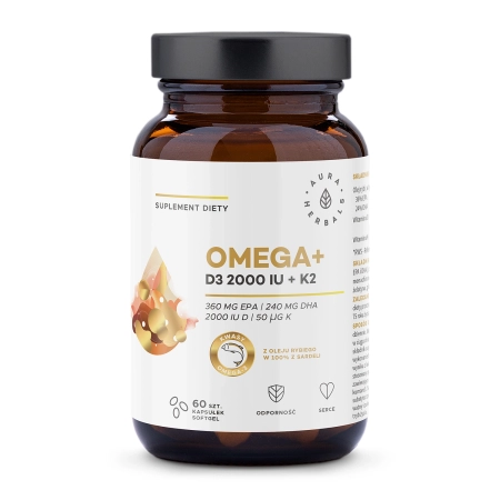 Aura Herbals - Omega+ Witamina D3 2000 IU + K2 - Kapsułki - 60szt