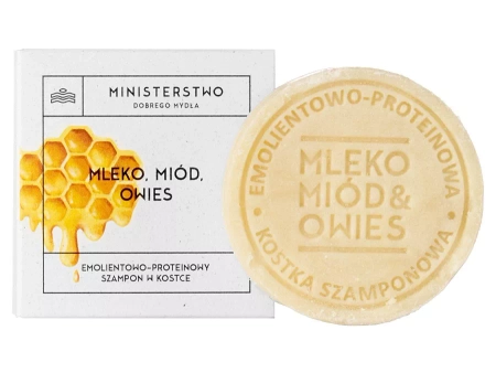 Ministerstwo Dobrego Mydła - Szampon w Kostce Emolientowo-Proteinowy Mleko Miód Owies - 85g