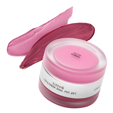 titto - Lip & Cheek Dual Pot - Duo do Ust i Policzków - #01 Satin Ribbon/Pink on Top - 10g