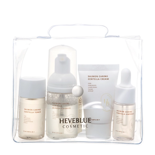 HEVEBLUE - Salmon Caring Centella Special Travel Kit Bag - Zestaw Miniatur - 30ml+25ml+13ml+20ml
