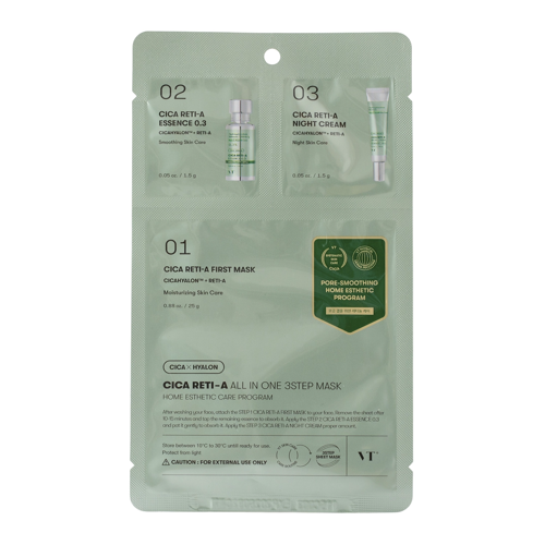 VT Cosmetics - CICA Reti-A All In One 3Step Mask - Nawilżająco-Złuszczająca Maska do Twarzy w Płachcie - 1,5g+1,5g+25g