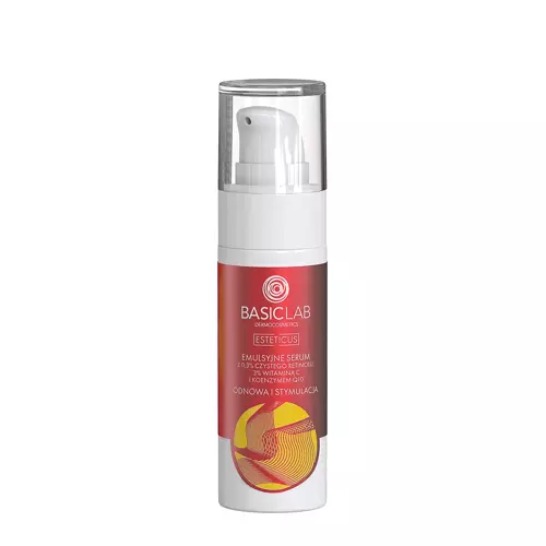 BasicLab - Esteticus - Odnowa i Stymulacja - Emulsyjne Serum z 0,3% Czystego Retinolu, 3% Witaminą C i Koenzymem Q10 - 30ml 