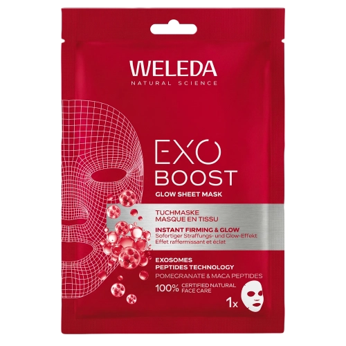 WELEDA - Exo Boost Glow Sheet Mask - Maseczka w Płachcie z Granatem i Peptydami Maca - 1szt/20ml