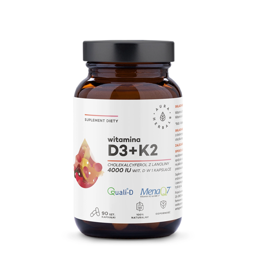Aura Herbals - Witamina D3 4000 IU + K2 - Kapsułki - 90szt