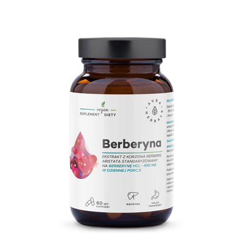 Aura Herbals - Berberyna 490 mg HCL Berberis Aristata - Kapsułki - 60szt