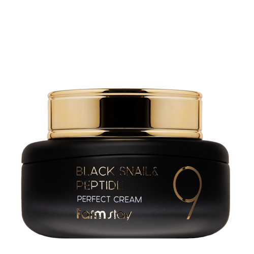 Farmstay - Black Snail & Peptide 9 Perfect Cream - Rewitalizujący Krem do Twarzy z Peptydami i Śluzem Ślimaka - 55ml