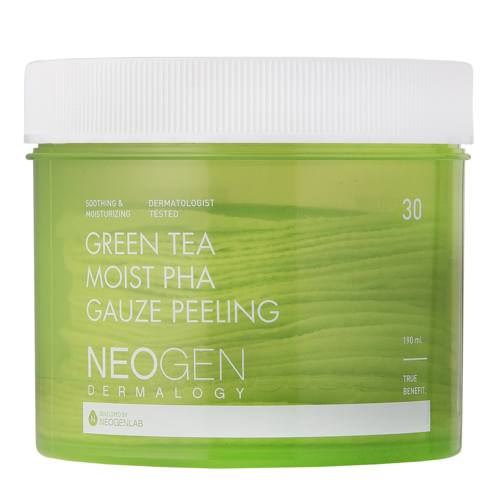 Neogen - Green Tea Moist PHA Gauze Peeling - Płatki z Kwasami i Zieloną Herbatą - 30szt/190ml