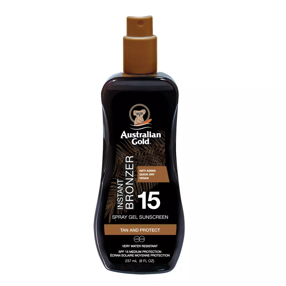 Australian Gold - Spray Gel with Bronzer SPF15 - Żel w Sprayu do Opalania z Naturalnym Bronzerem - 100ml