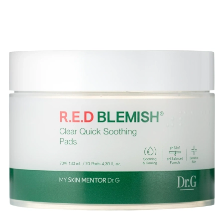 Dr.G - Red Blemish Clear Quick Soothing Pads - Kojące Płatki do Twarzy - 70szt.